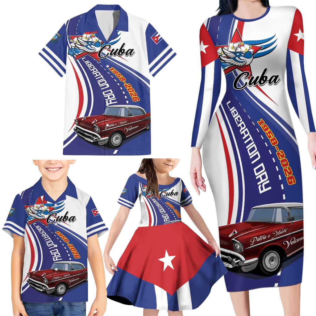 Personalized Cuba Liberation Day 1958-2026 Family Matching Long Sleeve Bodycon Dress and Hawaiian Shirt Cuba Libre Car - Wonder Print Shop