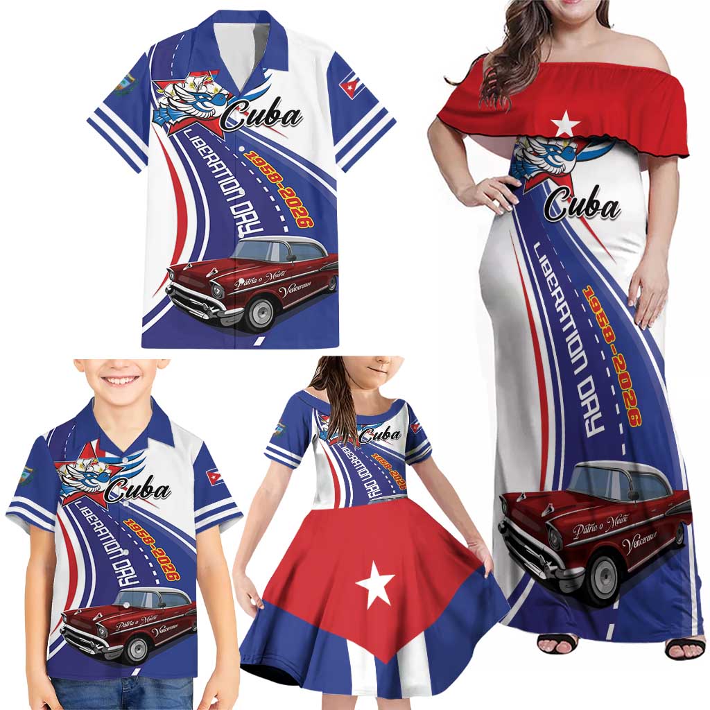 Personalized Cuba Liberation Day 1958-2026 Family Matching Off Shoulder Maxi Dress and Hawaiian Shirt Cuba Libre Car - Wonder Print Shop