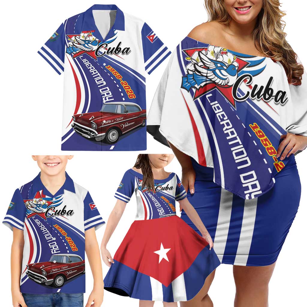 Personalized Cuba Liberation Day 1958-2026 Family Matching Off Shoulder Short Dress and Hawaiian Shirt Cuba Libre Car - Wonder Print Shop