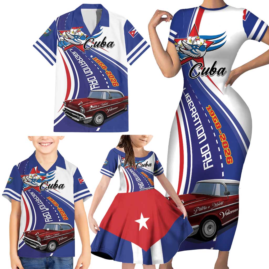 Personalized Cuba Liberation Day 1958-2026 Family Matching Short Sleeve Bodycon Dress and Hawaiian Shirt Cuba Libre Car - Wonder Print Shop