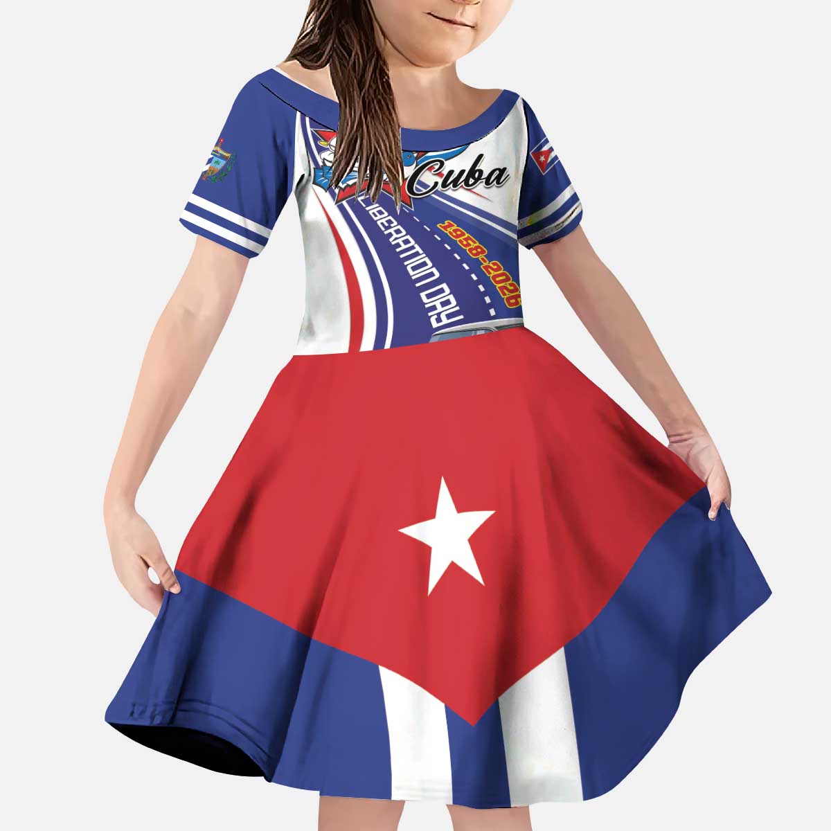 Personalized Cuba Liberation Day 1958-2026 Kid Short Sleeve Dress Cuba Libre Car - Wonder Print Shop
