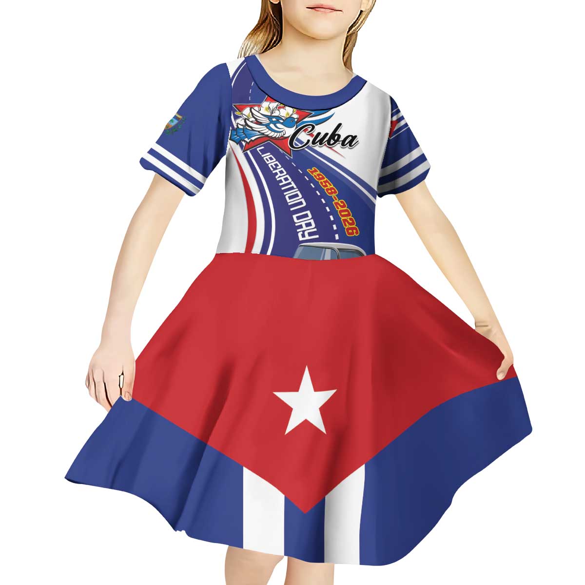 Personalized Cuba Liberation Day 1958-2026 Kid Short Sleeve Dress Cuba Libre Car - Wonder Print Shop