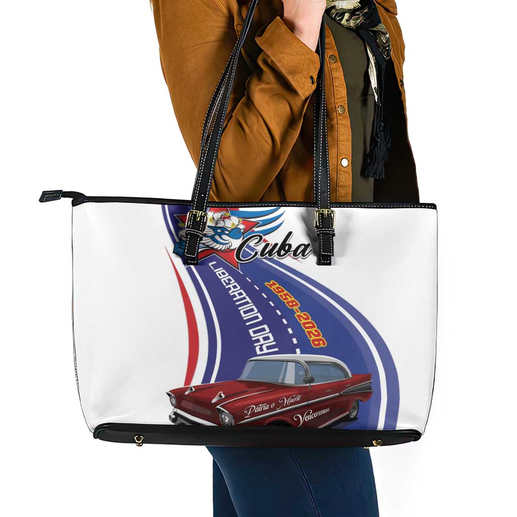 Cuba Liberation Day 1958-2026 Leather Tote Bag Cuba Libre Car - Wonder Print Shop