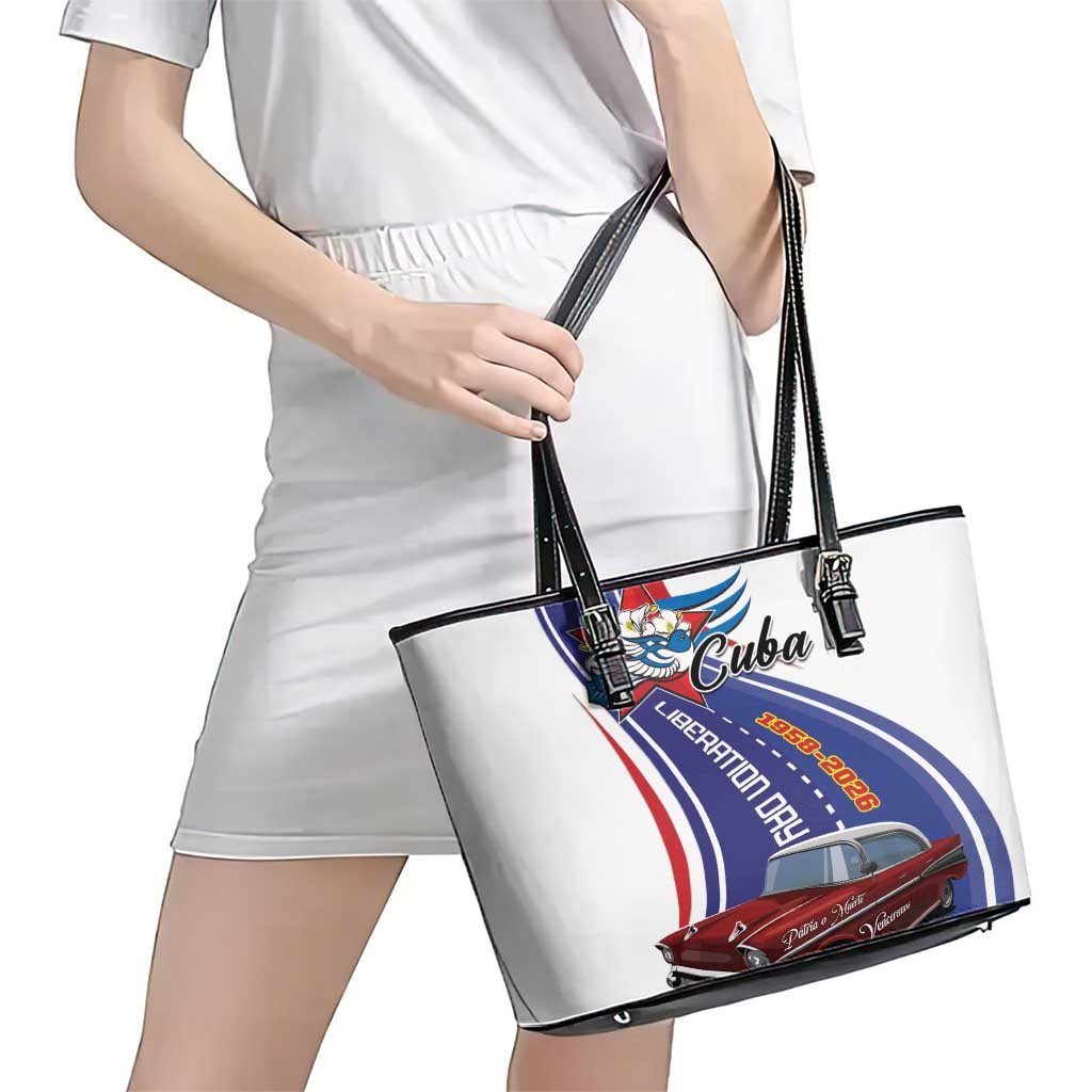 Cuba Liberation Day 1958-2026 Leather Tote Bag Cuba Libre Car - Wonder Print Shop