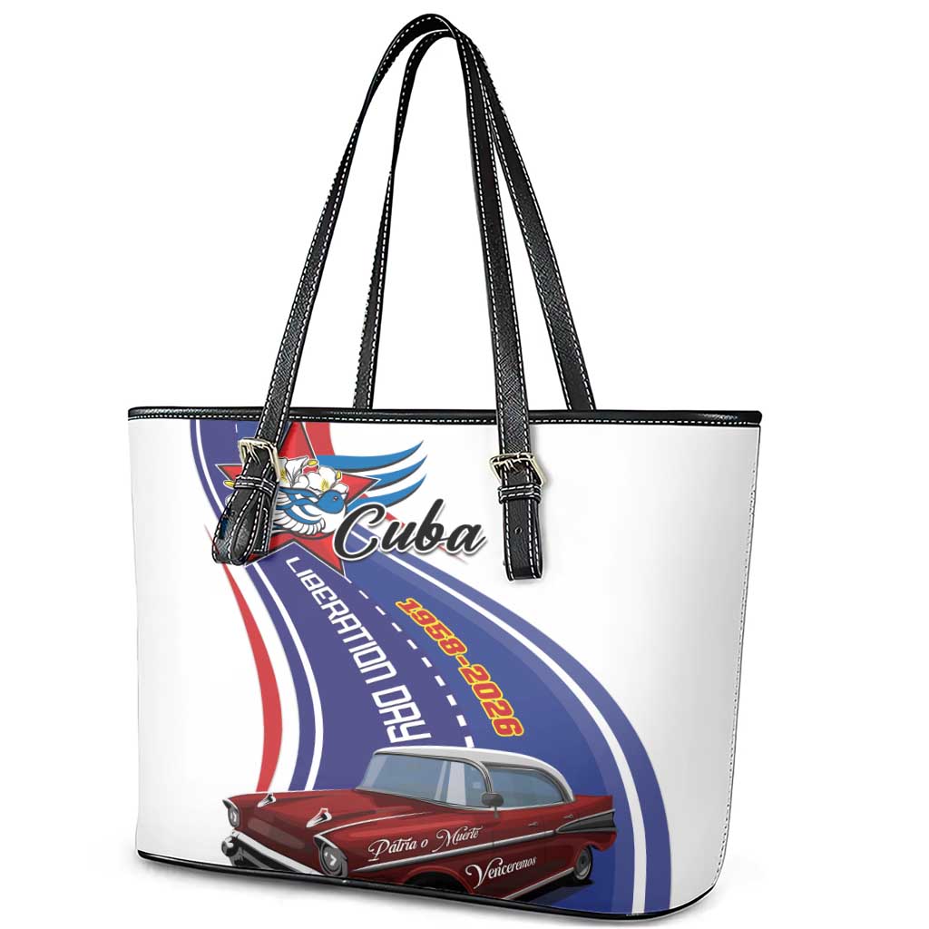 Cuba Liberation Day 1958-2026 Leather Tote Bag Cuba Libre Car - Wonder Print Shop