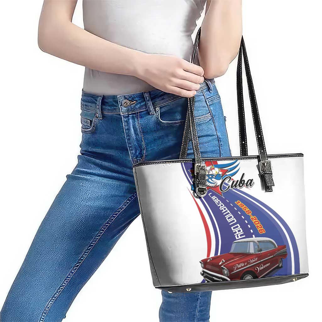 Cuba Liberation Day 1958-2026 Leather Tote Bag Cuba Libre Car - Wonder Print Shop