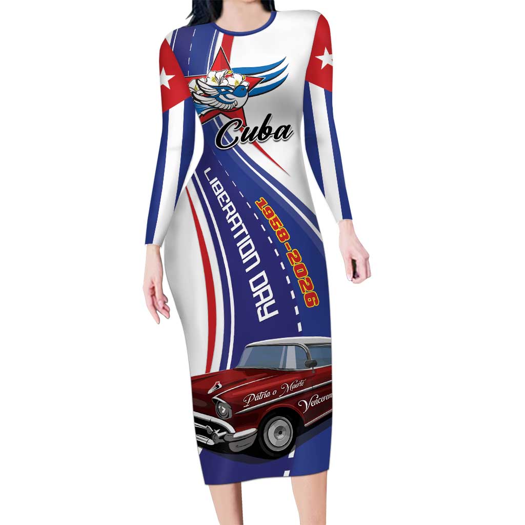 Personalized Cuba Liberation Day 1958-2026 Long Sleeve Bodycon Dress Cuba Libre Car - Wonder Print Shop