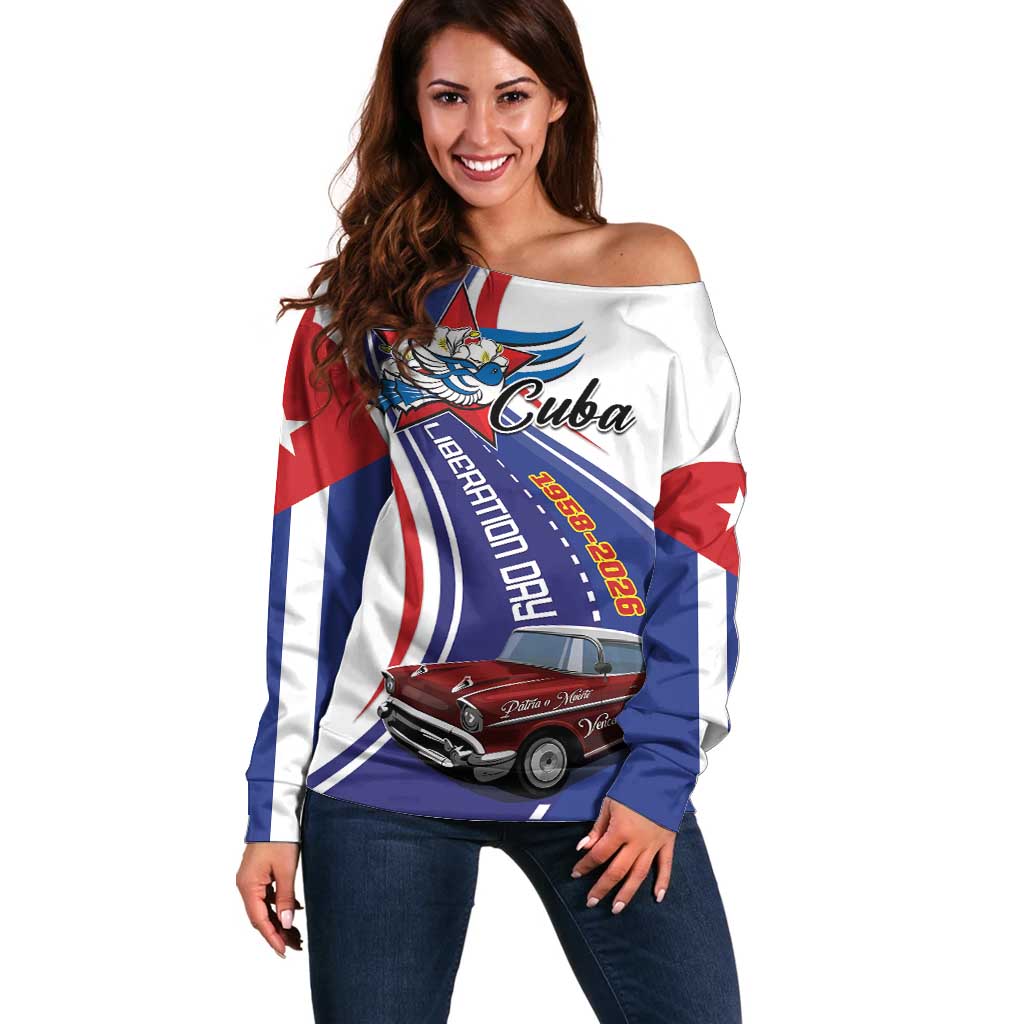 Personalized Cuba Liberation Day 1958-2026 Off Shoulder Sweater Cuba Libre Car - Wonder Print Shop