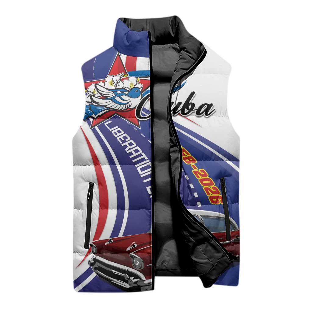 Personalized Cuba Liberation Day 1958-2026 Sleeveless Puffer Jacket Cuba Libre Car - Wonder Print Shop