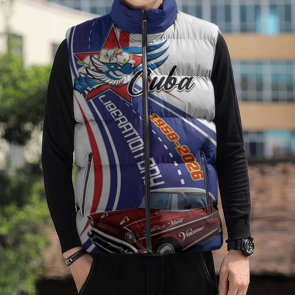 Personalized Cuba Liberation Day 1958-2026 Sleeveless Puffer Jacket Cuba Libre Car - Wonder Print Shop