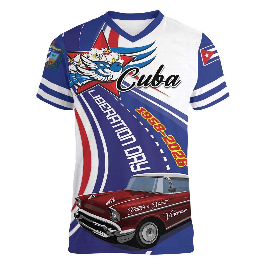 Personalized Cuba Liberation Day 1958-2026 Women V-Neck T-Shirt Cuba Libre Car - Wonder Print Shop