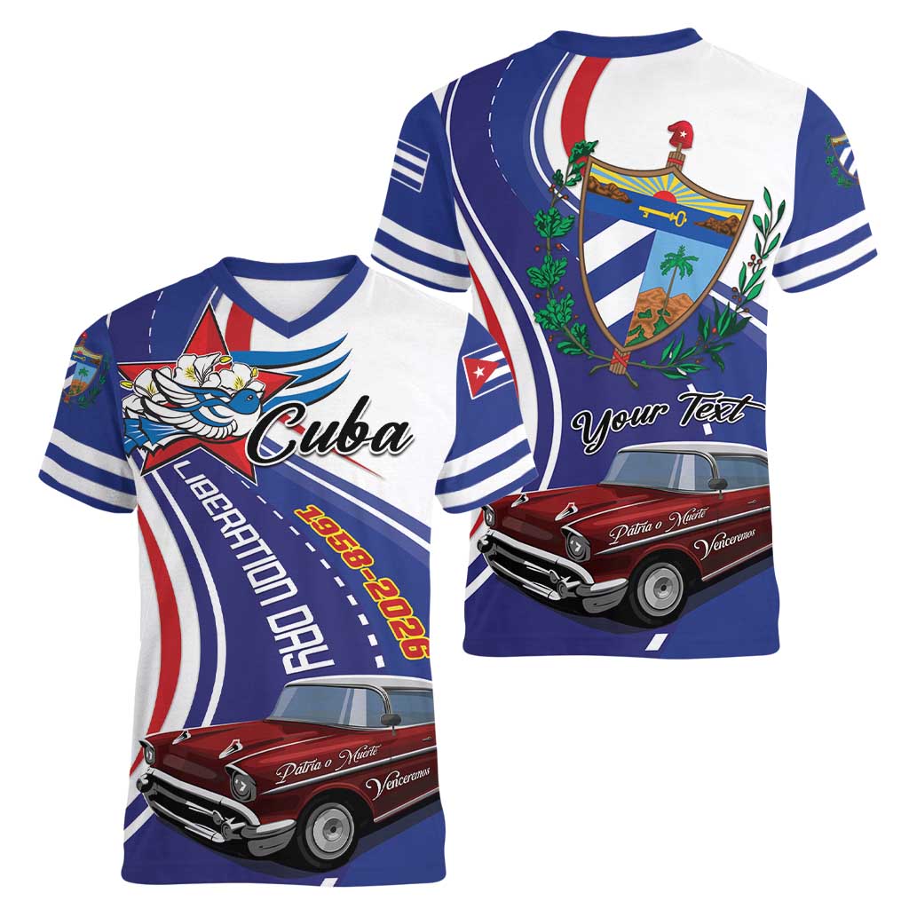 Personalized Cuba Liberation Day 1958-2026 Women V-Neck T-Shirt Cuba Libre Car - Wonder Print Shop
