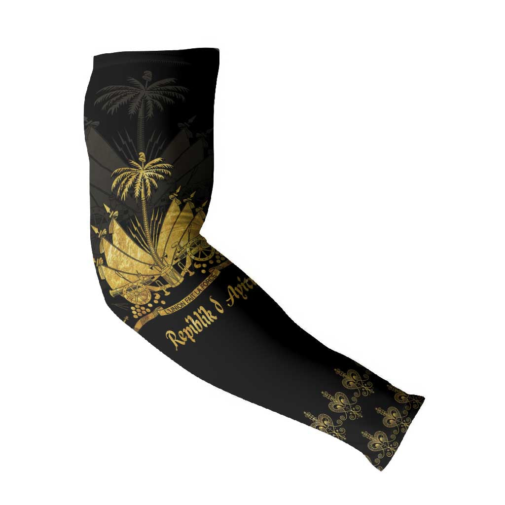 Ayiti 222nd Independence Day Anniversary Arm Sleeves Haiti Gold VeVe Pattern - Wonder Print Shop
