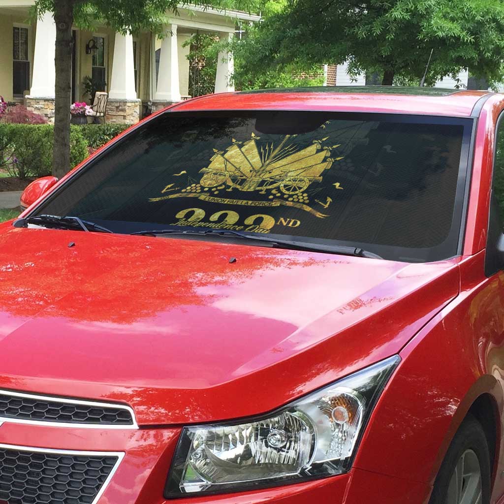 Ayiti 222nd Independence Day Anniversary Auto Sun Shade Haiti Gold VeVe Pattern - Wonder Print Shop