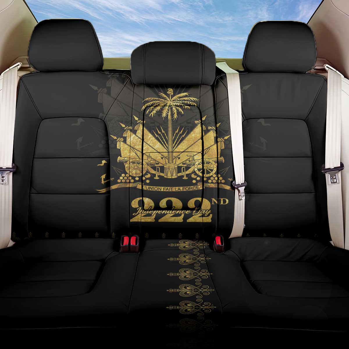 Ayiti 222nd Independence Day Anniversary Back Car Seat Cover Haiti Gold VeVe Pattern - Wonder Print Shop