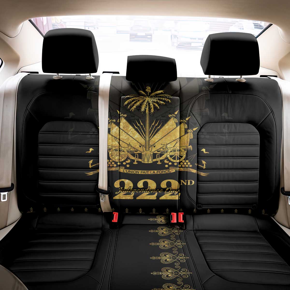 Ayiti 222nd Independence Day Anniversary Back Car Seat Cover Haiti Gold VeVe Pattern - Wonder Print Shop