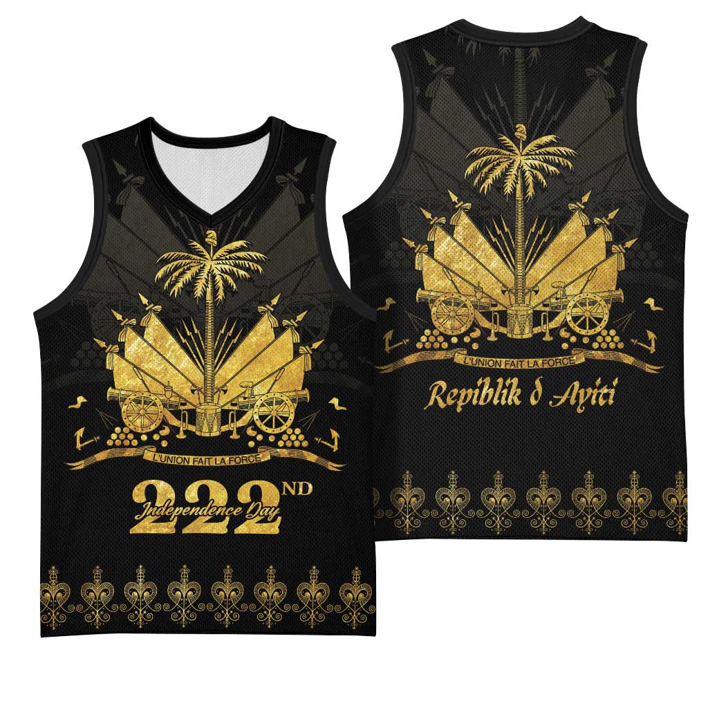 Ayiti 222nd Independence Day Anniversary Basketball Jersey Haiti Gold VeVe Pattern - Wonder Print Shop