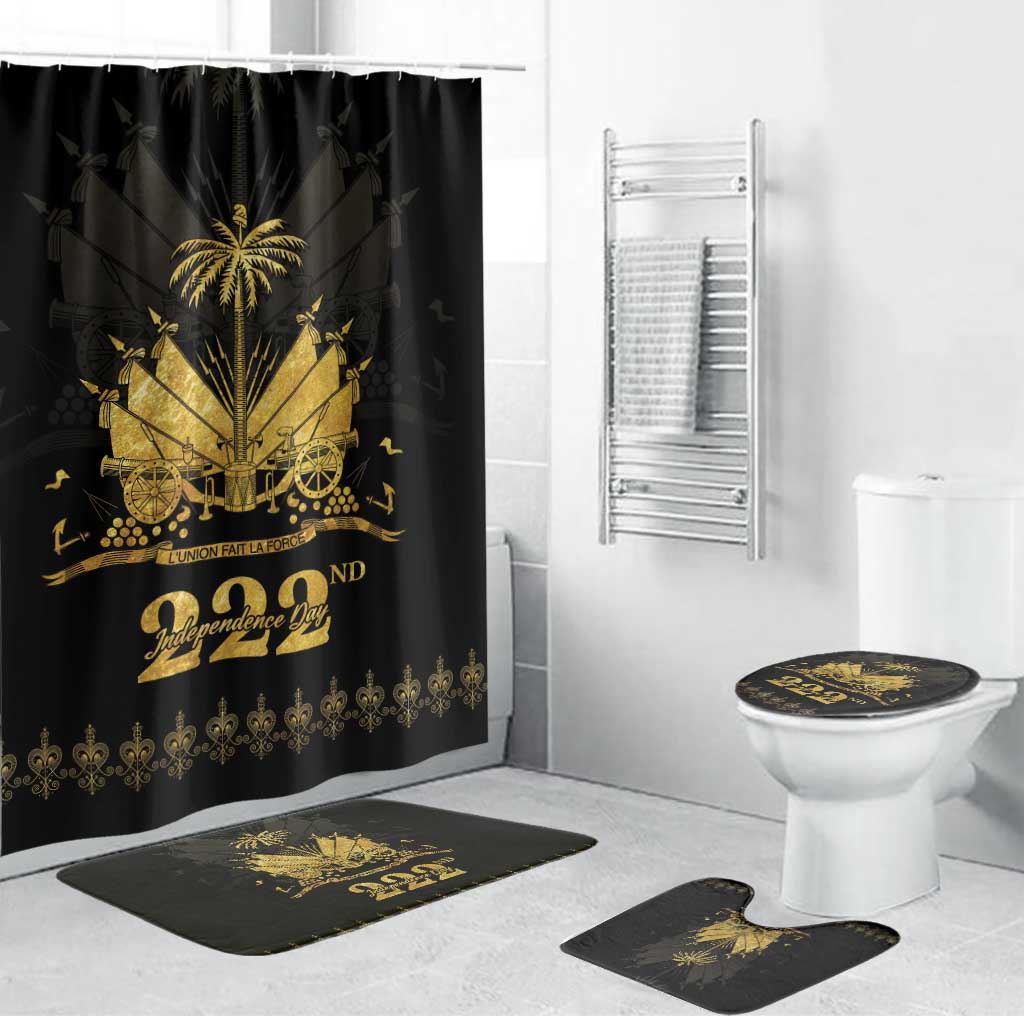 Ayiti 222nd Independence Day Anniversary Bathroom Set Haiti Gold VeVe Pattern - Wonder Print Shop