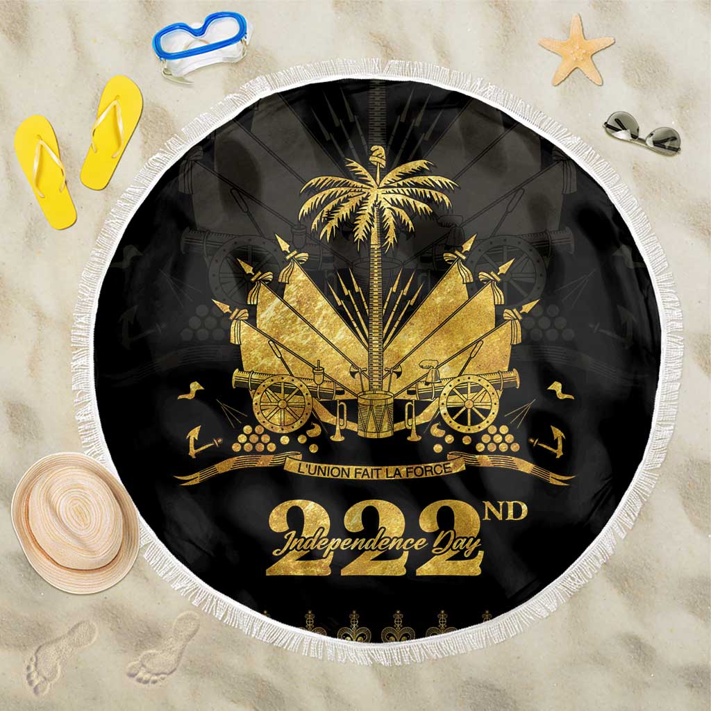 Ayiti 222nd Independence Day Anniversary Beach Blanket Haiti Gold VeVe Pattern - Wonder Print Shop