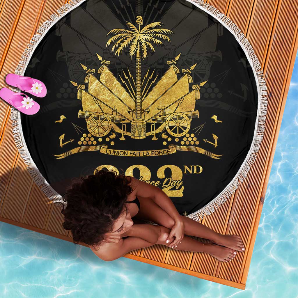 Ayiti 222nd Independence Day Anniversary Beach Blanket Haiti Gold VeVe Pattern - Wonder Print Shop