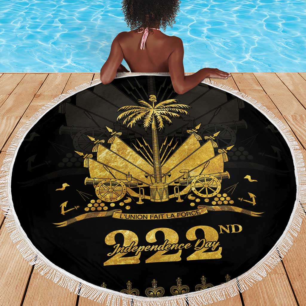 Ayiti 222nd Independence Day Anniversary Beach Blanket Haiti Gold VeVe Pattern - Wonder Print Shop