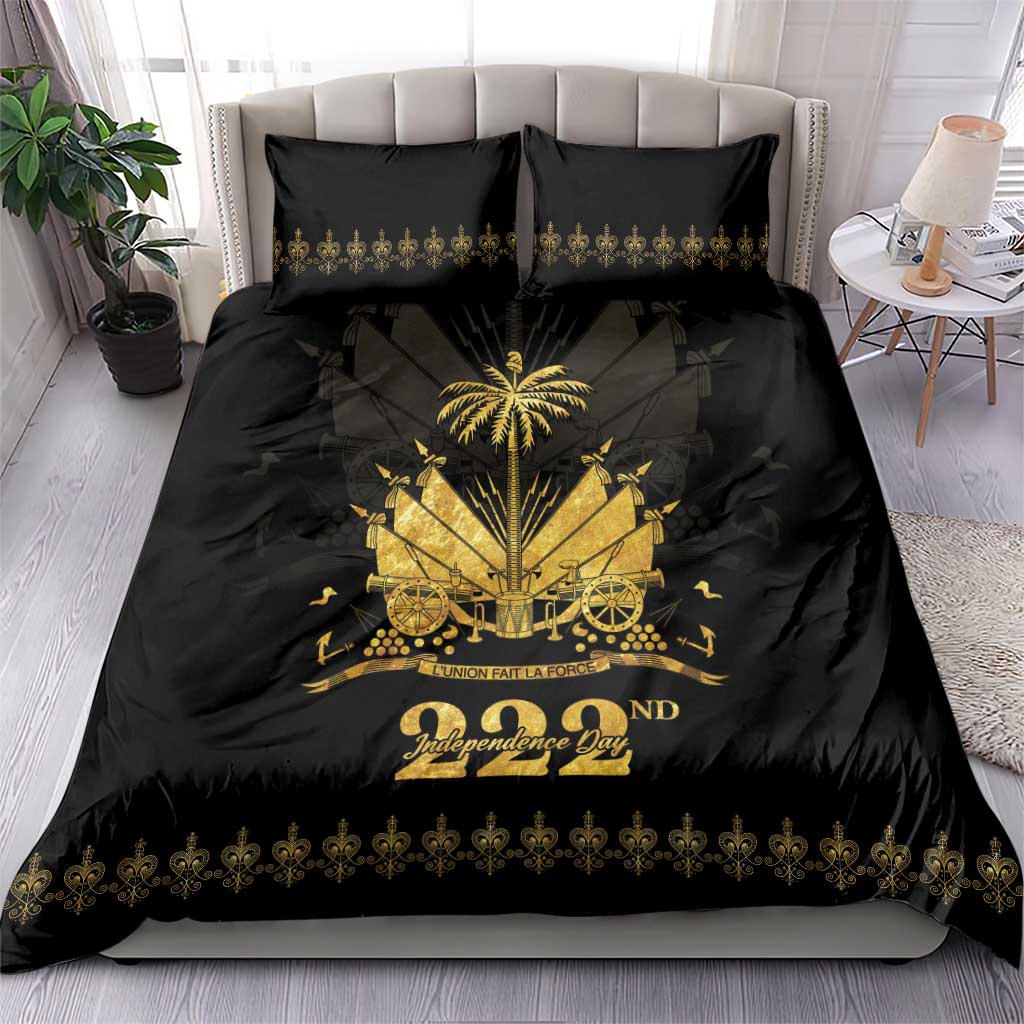 Ayiti 222nd Independence Day Anniversary Bedding Set Haiti Gold VeVe Pattern - Wonder Print Shop