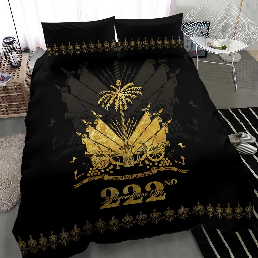 Ayiti 222nd Independence Day Anniversary Bedding Set Haiti Gold VeVe Pattern - Wonder Print Shop