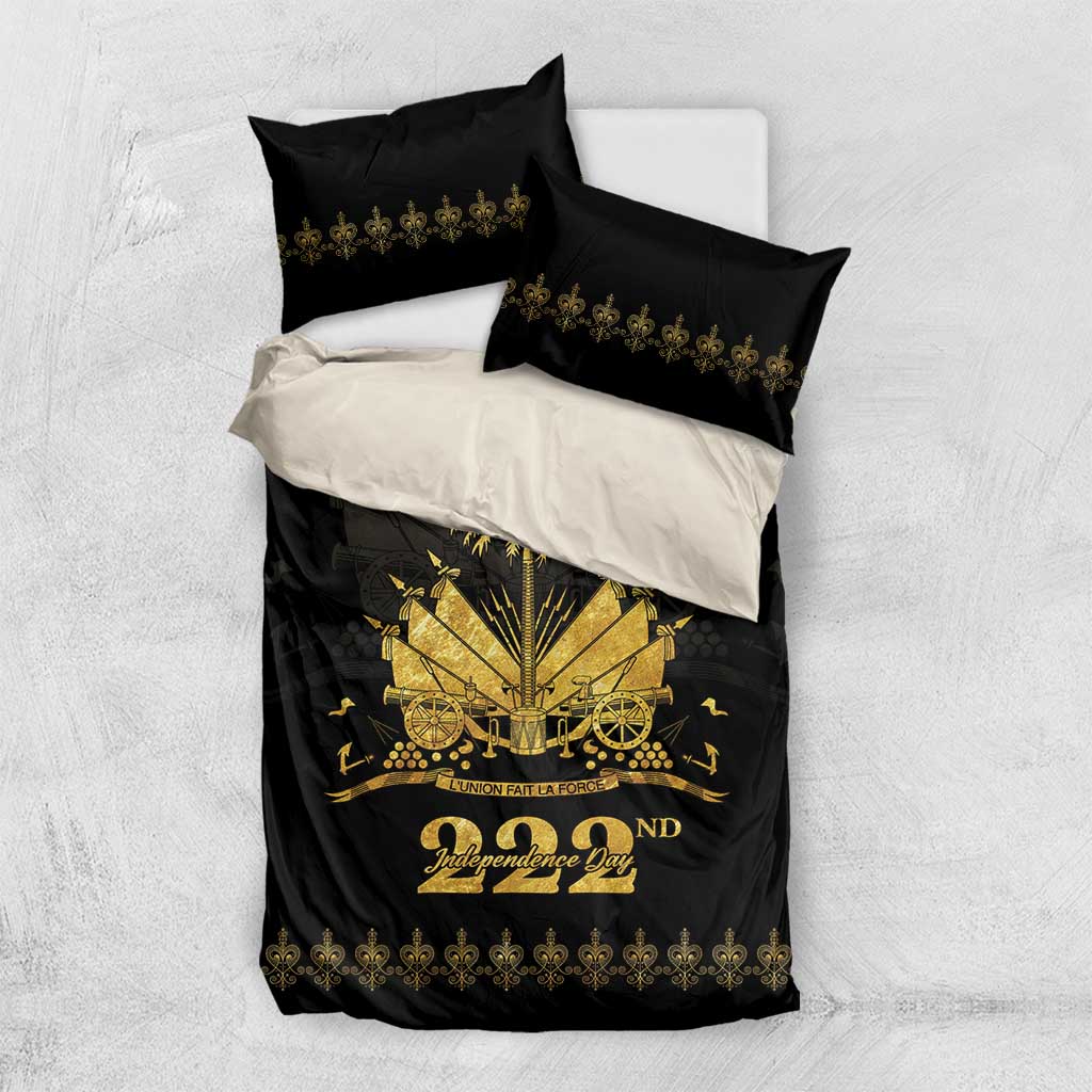 Ayiti 222nd Independence Day Anniversary Bedding Set Haiti Gold VeVe Pattern - Wonder Print Shop