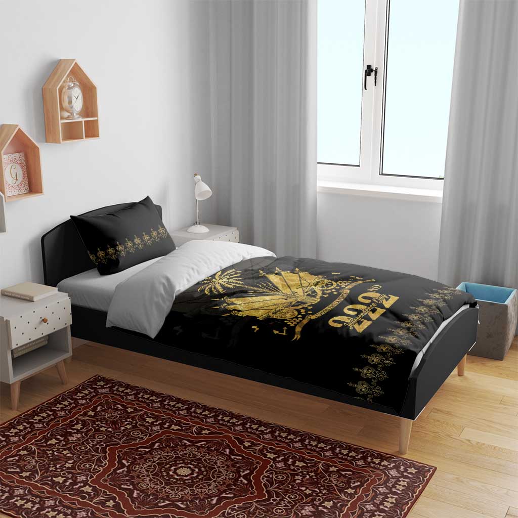 Ayiti 222nd Independence Day Anniversary Bedding Set Haiti Gold VeVe Pattern - Wonder Print Shop