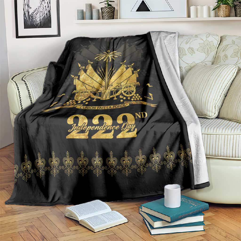 Ayiti 222nd Independence Day Anniversary Blanket Haiti Gold VeVe Pattern - Wonder Print Shop