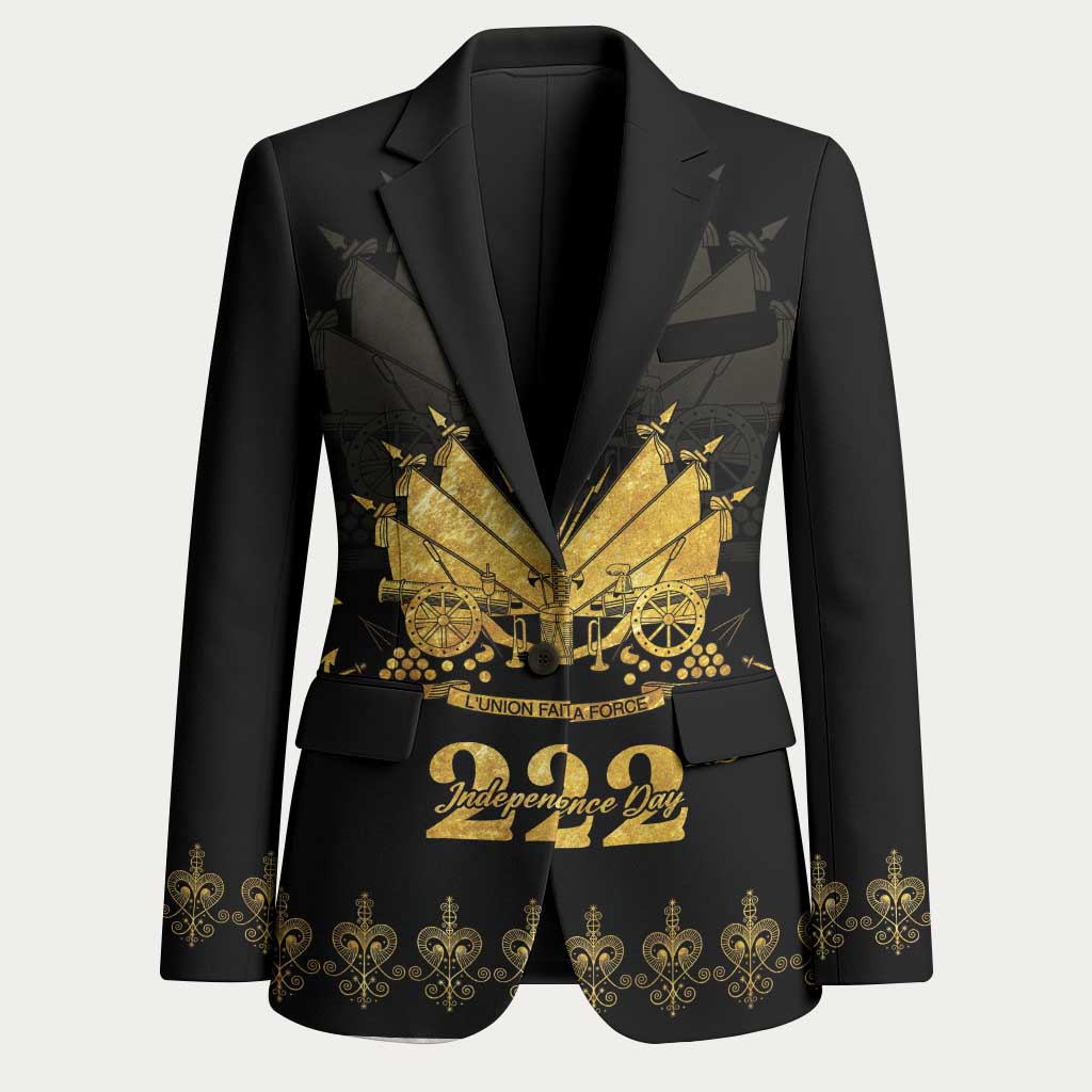 Ayiti 222nd Independence Day Anniversary Blazer Haiti Gold VeVe Pattern - Wonder Print Shop