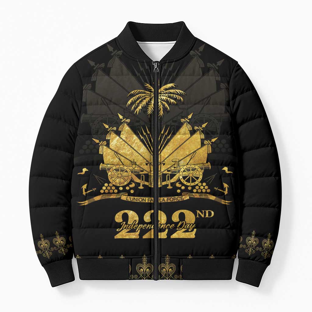 Ayiti 222nd Independence Day Anniversary Bomber Puffer Jacket Haiti Gold VeVe Pattern - Wonder Print Shop