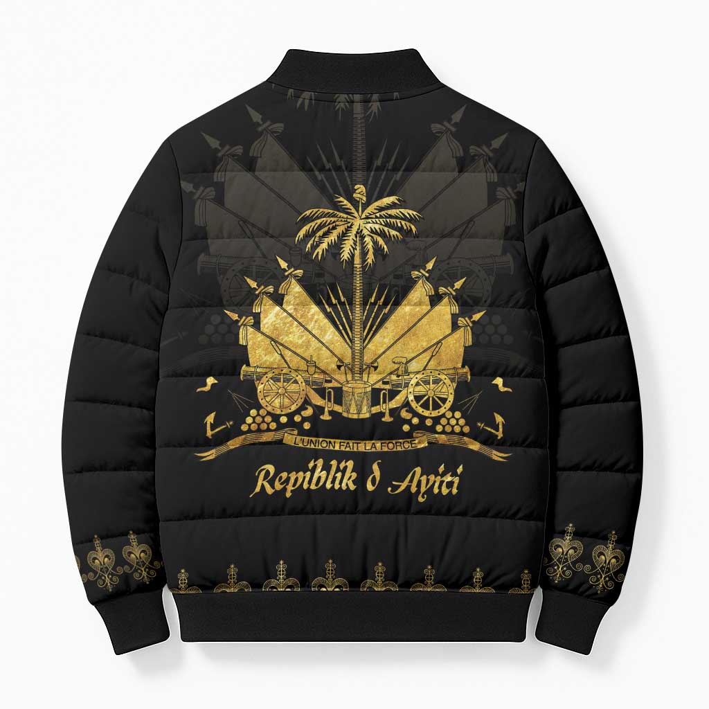 Ayiti 222nd Independence Day Anniversary Bomber Puffer Jacket Haiti Gold VeVe Pattern - Wonder Print Shop
