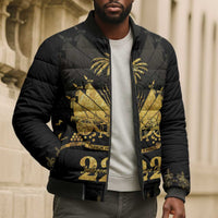 Ayiti 222nd Independence Day Anniversary Bomber Puffer Jacket Haiti Gold VeVe Pattern - Wonder Print Shop