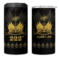 Ayiti 222nd Independence Day Anniversary 4 in 1 Can Cooler Tumbler Haiti Gold VeVe Pattern - Wonder Print Shop