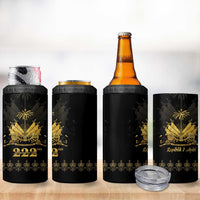 Ayiti 222nd Independence Day Anniversary 4 in 1 Can Cooler Tumbler Haiti Gold VeVe Pattern - Wonder Print Shop