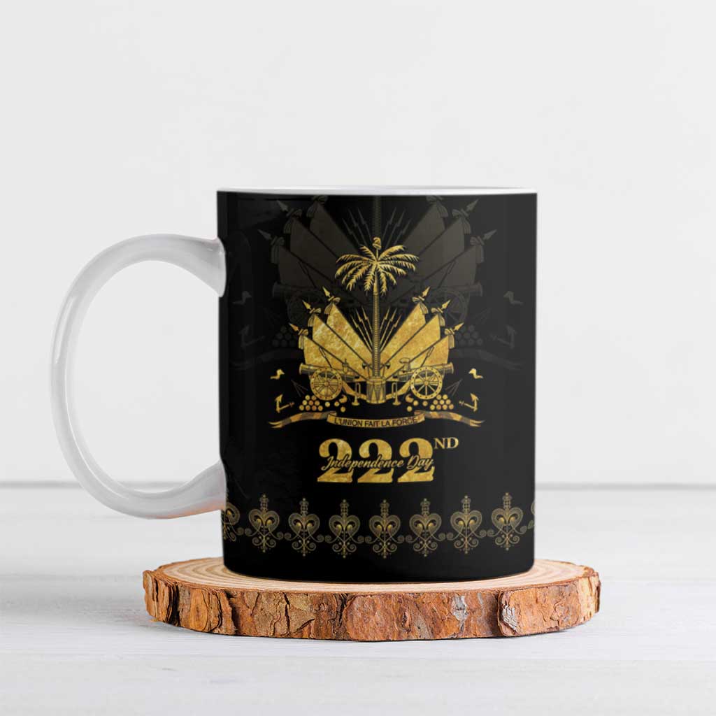 Ayiti 222nd Independence Day Anniversary Ceramic Mug Haiti Gold VeVe Pattern - Wonder Print Shop
