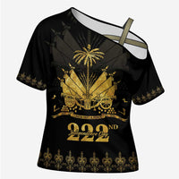 Ayiti 222nd Independence Day Anniversary Cross Shoulder Shirt Haiti Gold VeVe Pattern - Wonder Print Shop