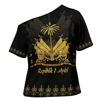 Ayiti 222nd Independence Day Anniversary Cross Shoulder Shirt Haiti Gold VeVe Pattern - Wonder Print Shop