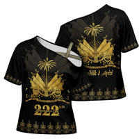 Ayiti 222nd Independence Day Anniversary Cross Shoulder Shirt Haiti Gold VeVe Pattern - Wonder Print Shop
