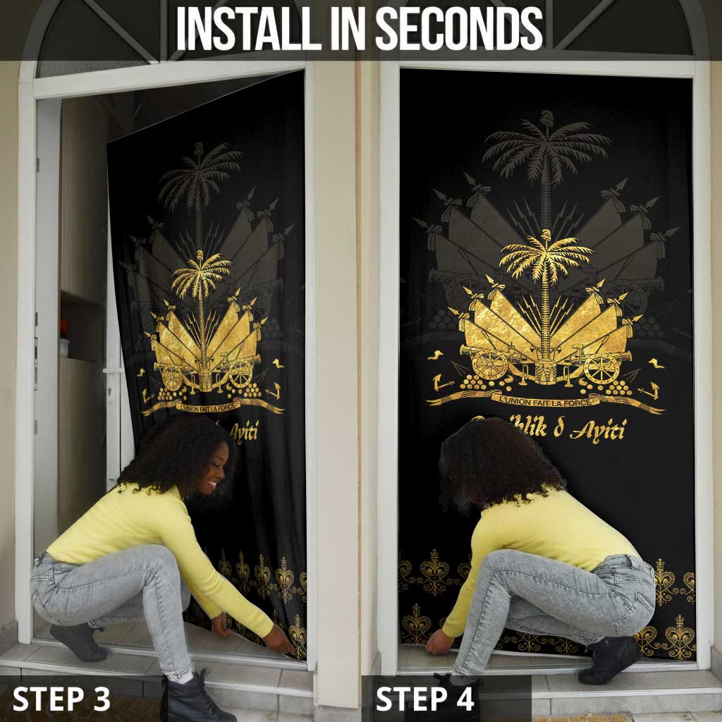 Ayiti 222nd Independence Day Anniversary Door Cover Haiti Gold VeVe Pattern - Wonder Print Shop