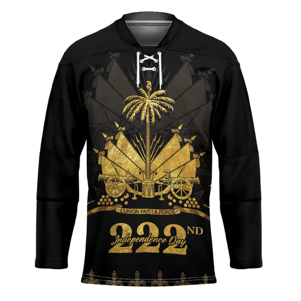 Ayiti 222nd Independence Day Anniversary Hockey Jersey Haiti Gold VeVe Pattern - Wonder Print Shop