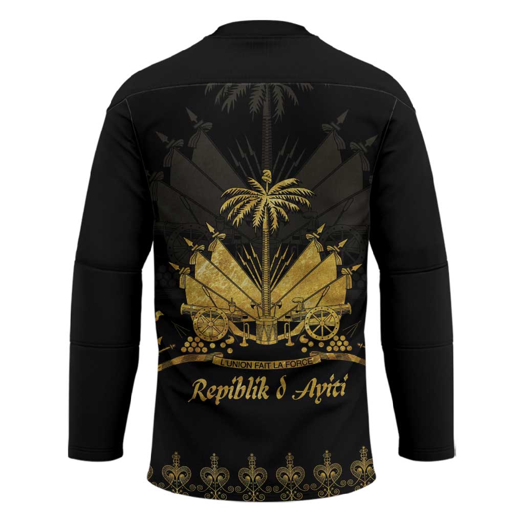 Ayiti 222nd Independence Day Anniversary Hockey Jersey Haiti Gold VeVe Pattern - Wonder Print Shop