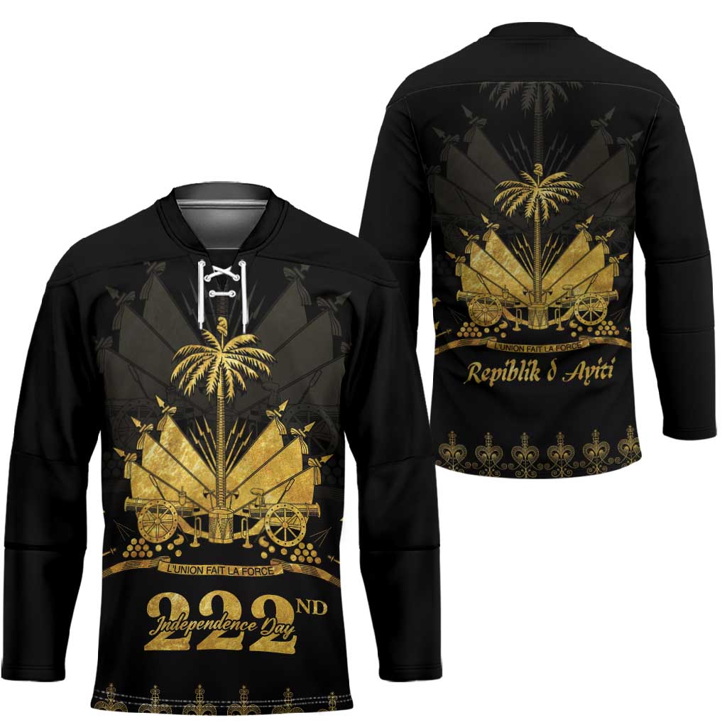 Ayiti 222nd Independence Day Anniversary Hockey Jersey Haiti Gold VeVe Pattern - Wonder Print Shop