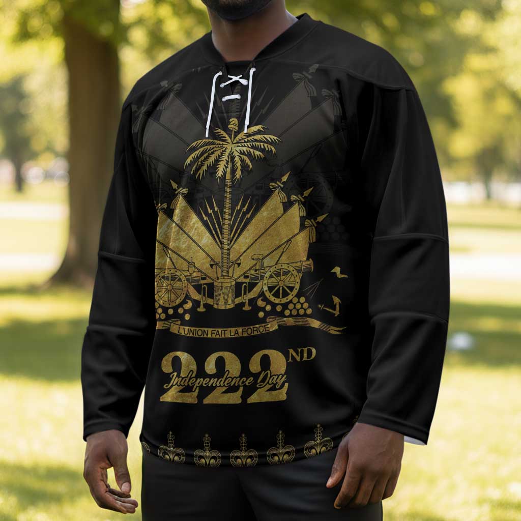 Ayiti 222nd Independence Day Anniversary Hockey Jersey Haiti Gold VeVe Pattern - Wonder Print Shop