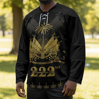 Ayiti 222nd Independence Day Anniversary Hockey Jersey Haiti Gold VeVe Pattern - Wonder Print Shop