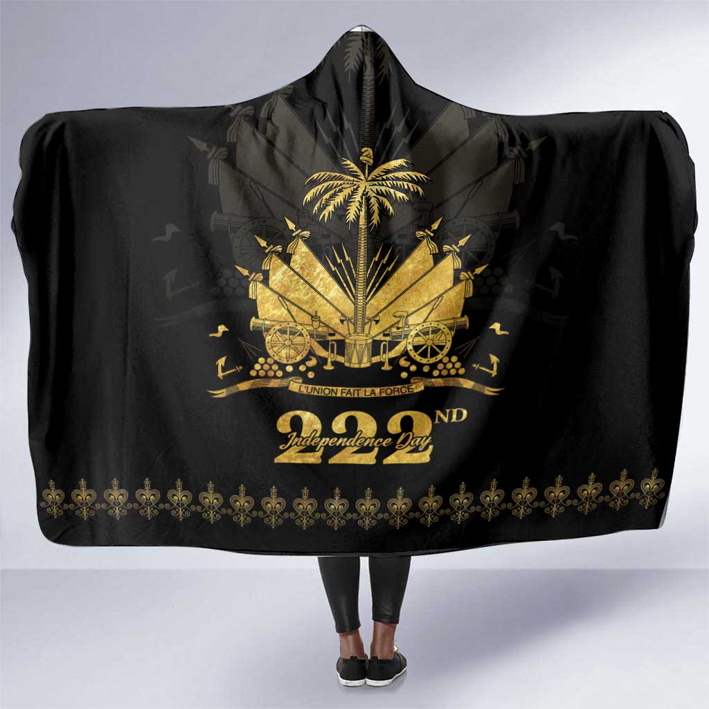 Ayiti 222nd Independence Day Anniversary Hooded Blanket Haiti Gold VeVe Pattern - Wonder Print Shop