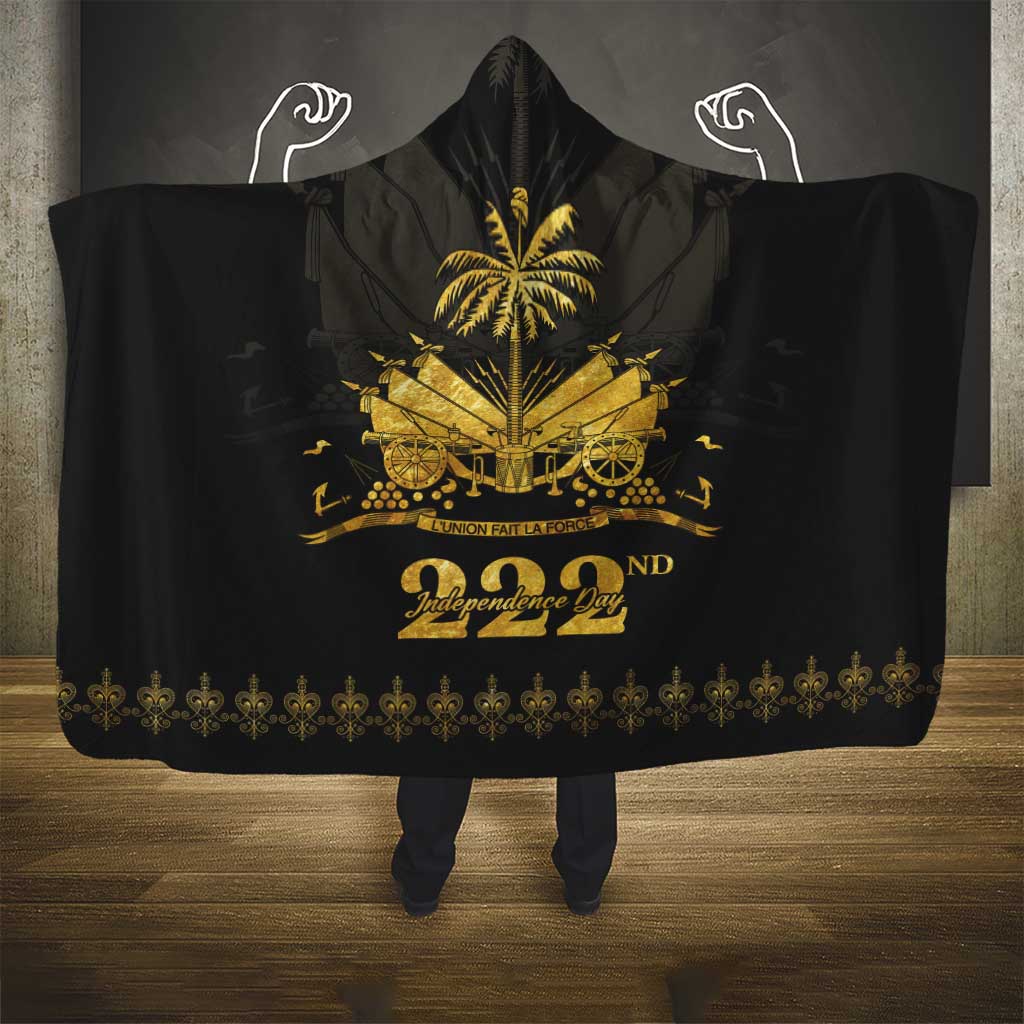 Ayiti 222nd Independence Day Anniversary Hooded Blanket Haiti Gold VeVe Pattern - Wonder Print Shop