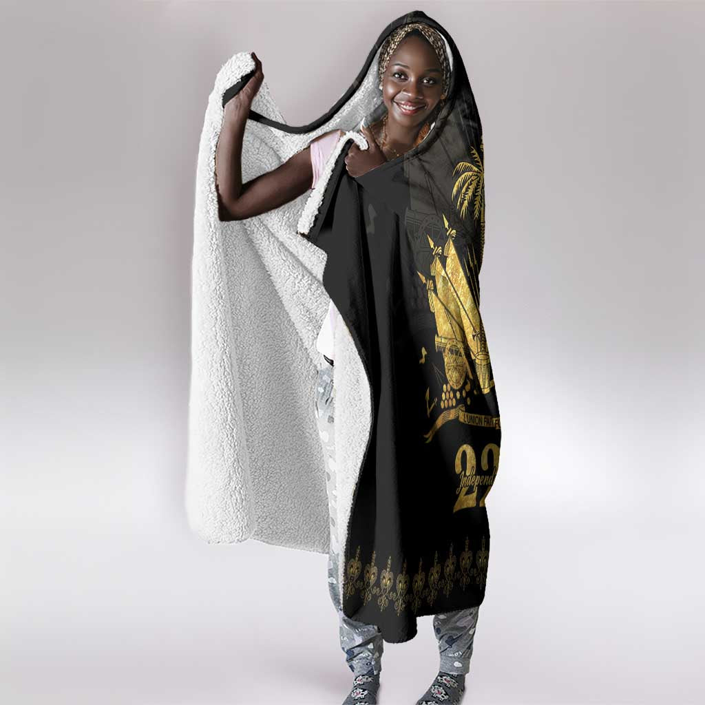 Ayiti 222nd Independence Day Anniversary Hooded Blanket Haiti Gold VeVe Pattern - Wonder Print Shop