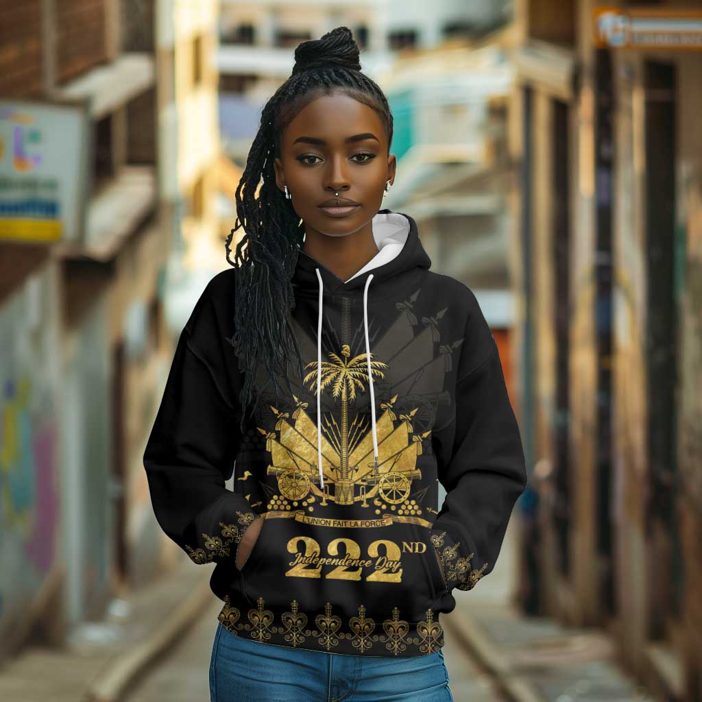 Ayiti 222nd Independence Day Anniversary Hoodie Haiti Gold VeVe Pattern - Wonder Print Shop